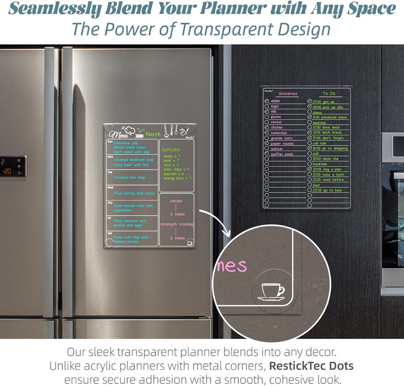 Clever Clean Clear Non-Magnetic Meal Planner Set for Fridge - Dry Erase Transparent Menu and List Board - Sticks to Wall, Glass, Door, Any Smooth Surfaces - Image 5
